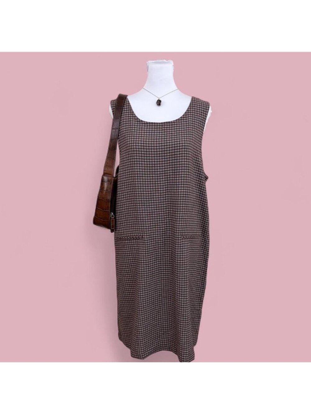 y2k brown blue plaid cottagecore midi dress